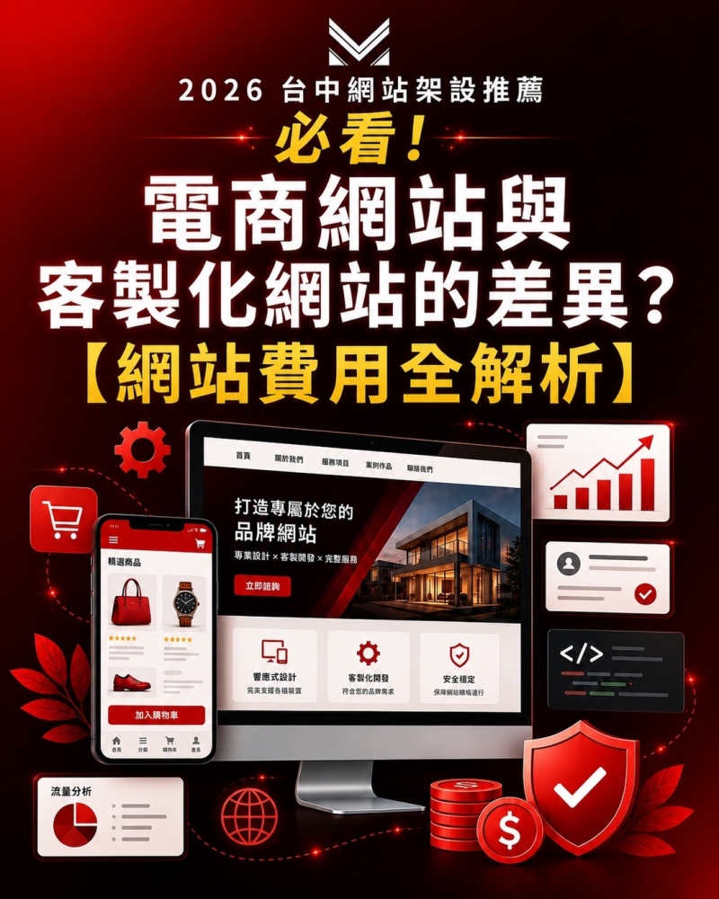2026 台中網站架設推薦｜必看!電商網站與客製化網站的差異？【網站費用全解析】